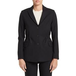 Argent Cinch Waist Button Front Woven Blazer In Black NWT Womens Size 12